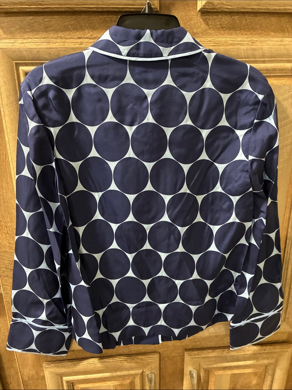kate spade Navy and Light Blue Polka Dot Satin Button-Up Pajama Top